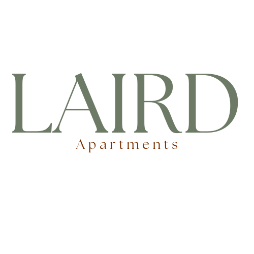 a logo that reads land apartments on a black background